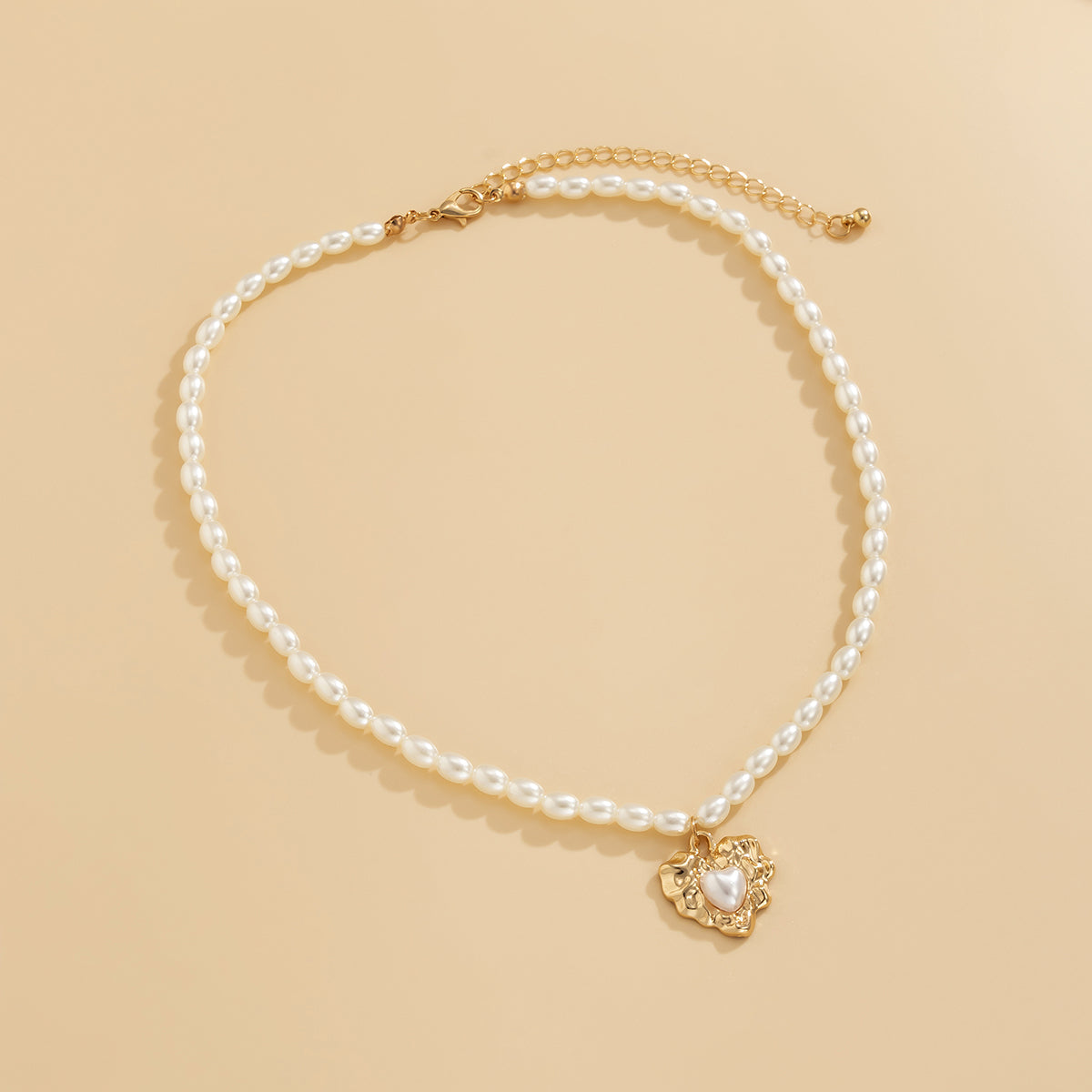 Pearl & 18K Gold-Plated Wrinkled Heart Pendant Necklace