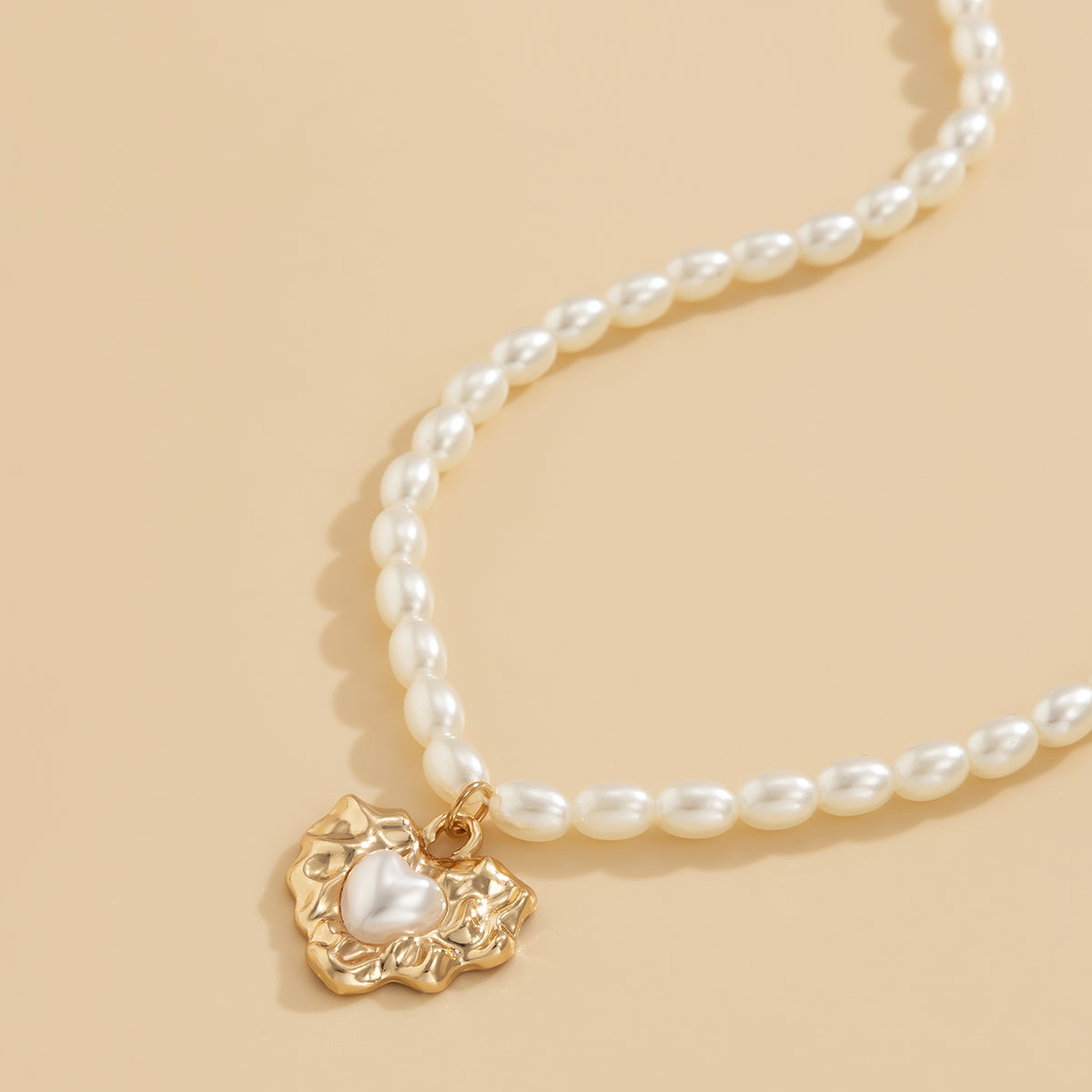 Pearl and 18K Gold-Plated Wrinkled Heart Pendant Necklace, gold pendant necklace for women, lifestyle look