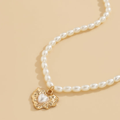 Pearl and 18K Gold-Plated Wrinkled Heart Pendant Necklace, gold pendant necklace for women, lifestyle look