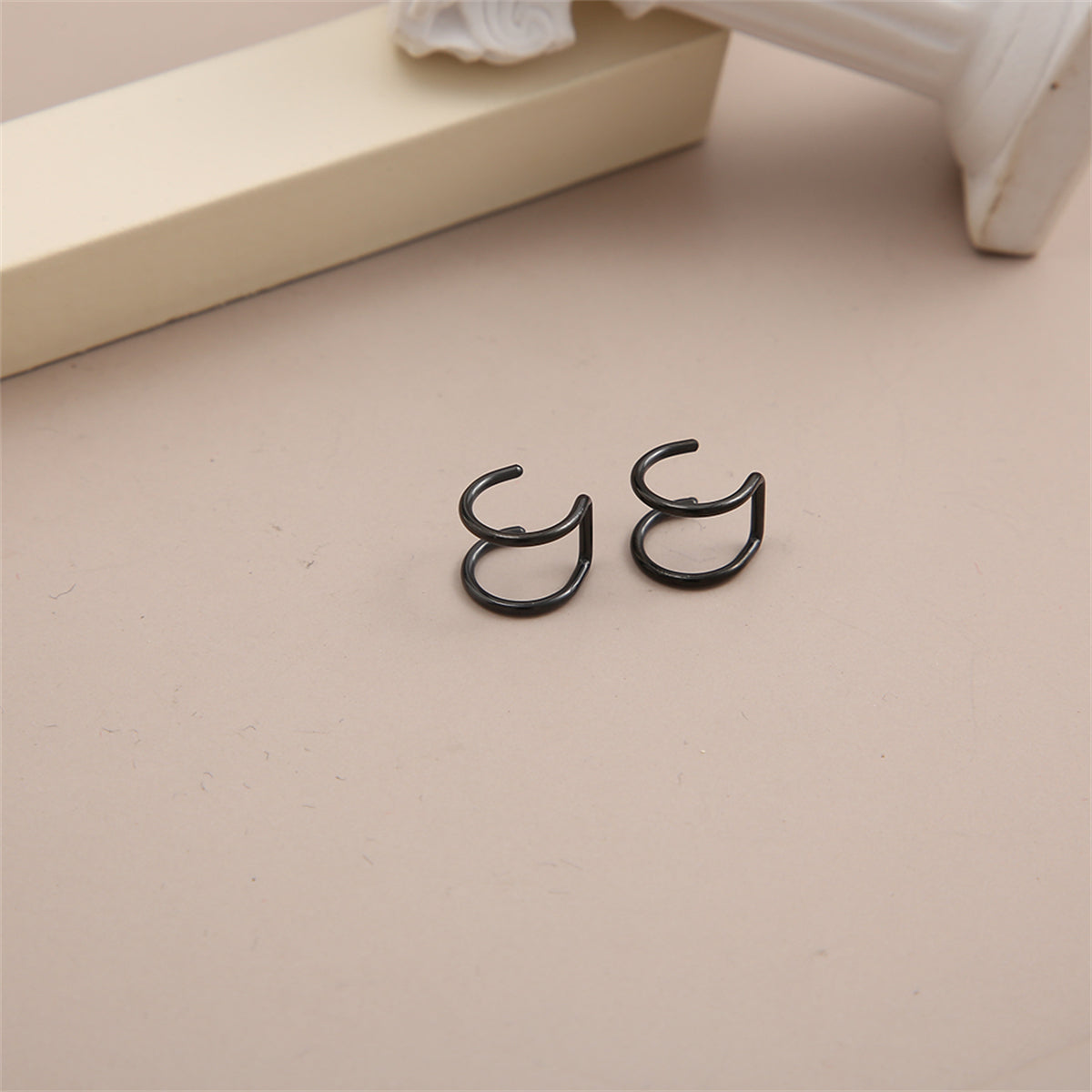 Black Layered Ear Cuffs, stud earrings for women, botanical inspired, side view