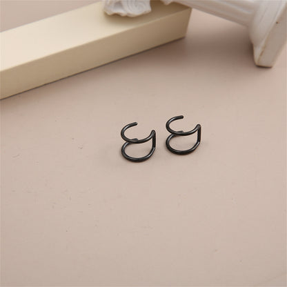 Black Layered Ear Cuffs, stud earrings for women, botanical inspired, side view