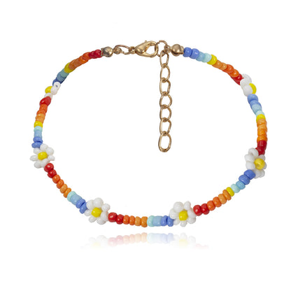 Multicolor Floral Beaded Anklet, anklet bracelet, everyday style, detail close-up