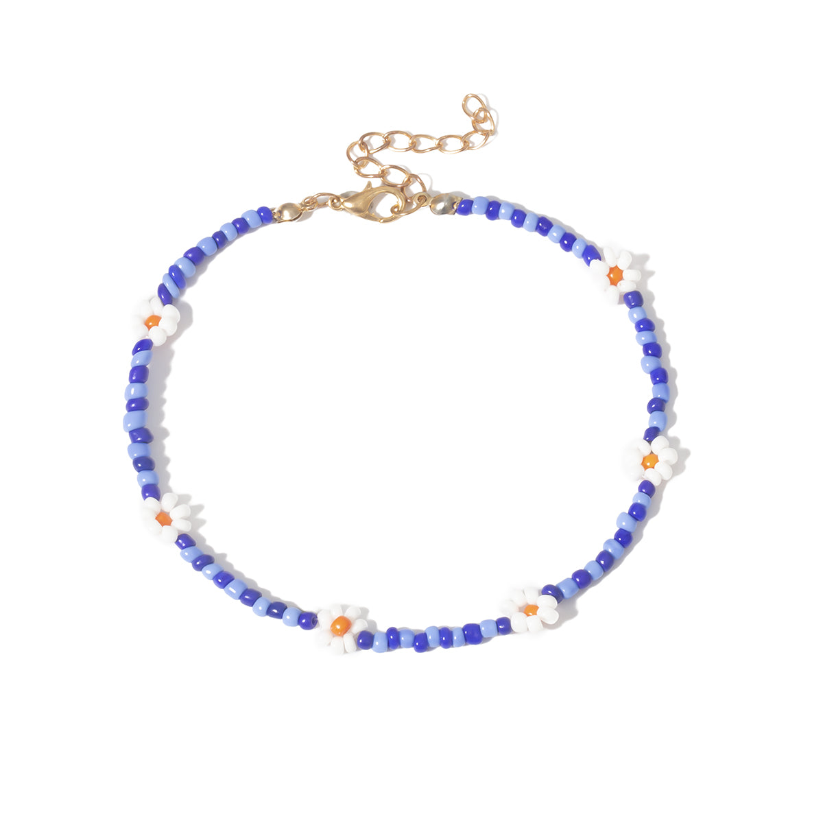Blue Floral Beaded Anklet, anklet bracelet, everyday style, styled look
