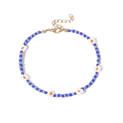 Blue Floral Beaded Anklet, anklet bracelet, everyday style, styled look