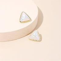 Pearl & 18k Gold-Plated Triangle Bezel Stud Earrings