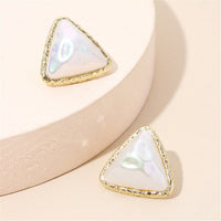 Pearl & 18k Gold-Plated Triangle Bezel Stud Earrings