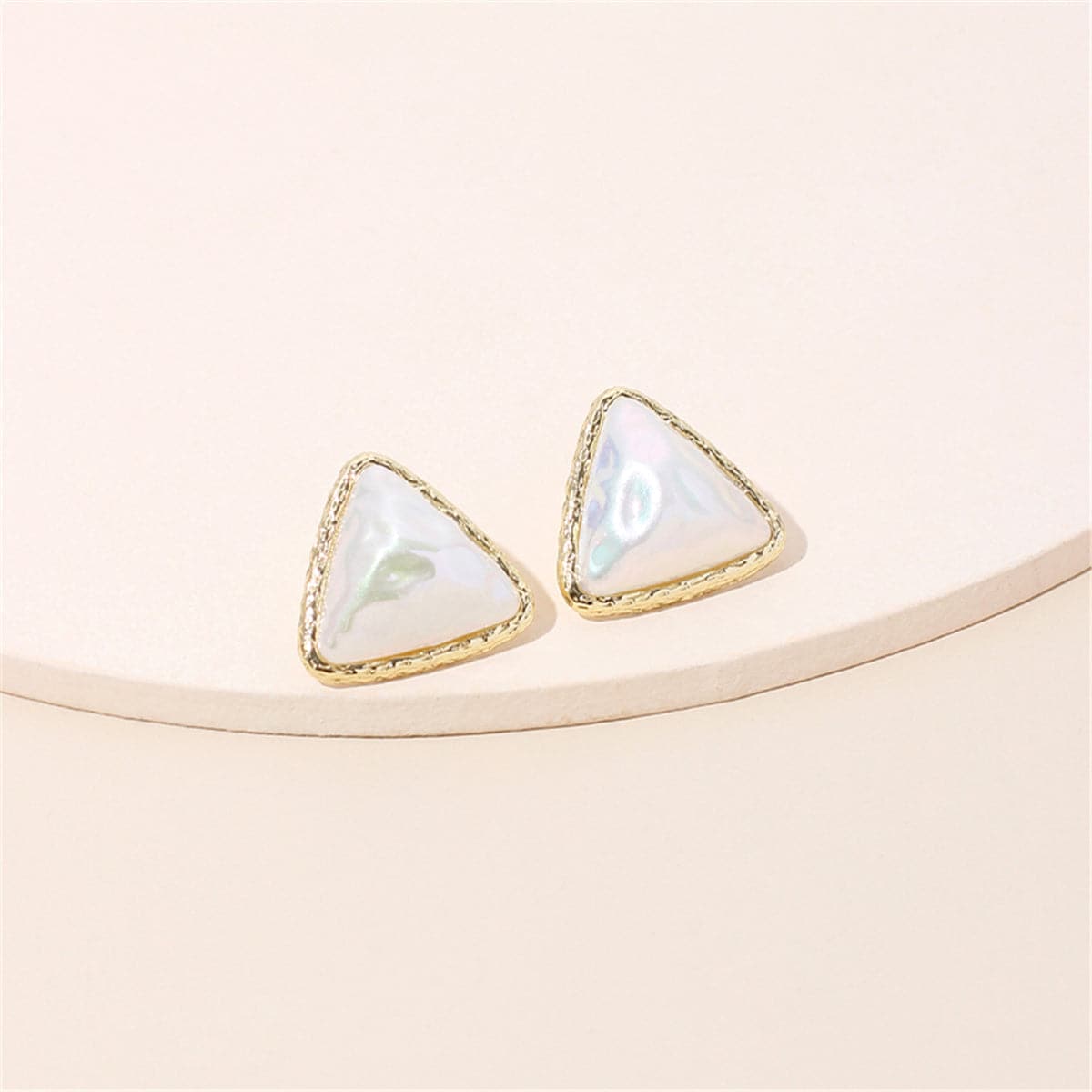 Pearl & 18K Gold-Plated Triangle Bezel Stud Earrings