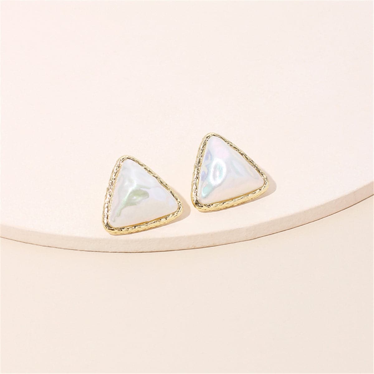 Pearl & 18K Gold-Plated Triangle Bezel Stud Earrings