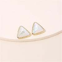 Pearl & 18k Gold-Plated Triangle Bezel Stud Earrings
