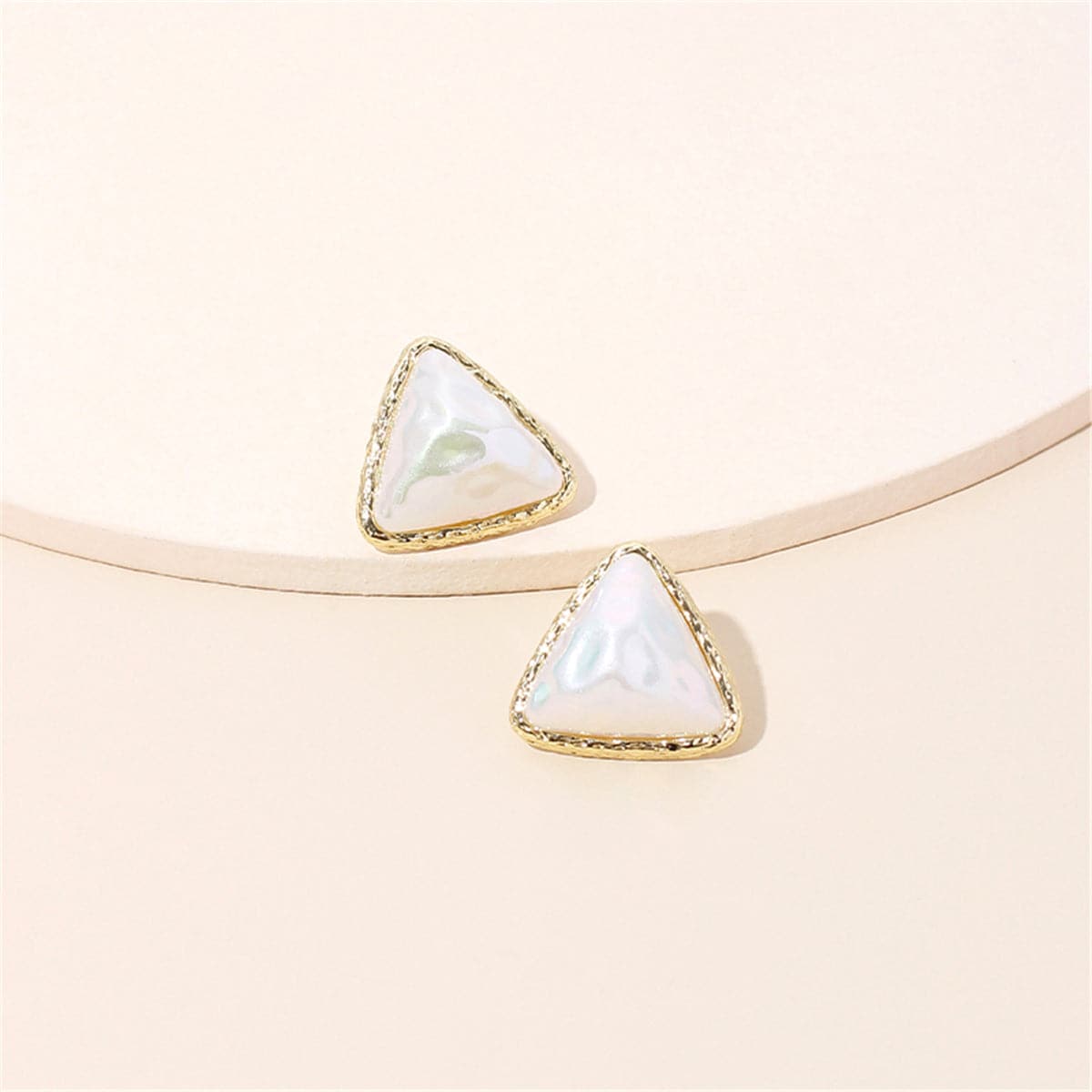 Pearl & 18K Gold-Plated Triangle Bezel Stud Earrings