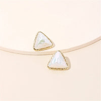 Pearl & 18k Gold-Plated Triangle Bezel Stud Earrings