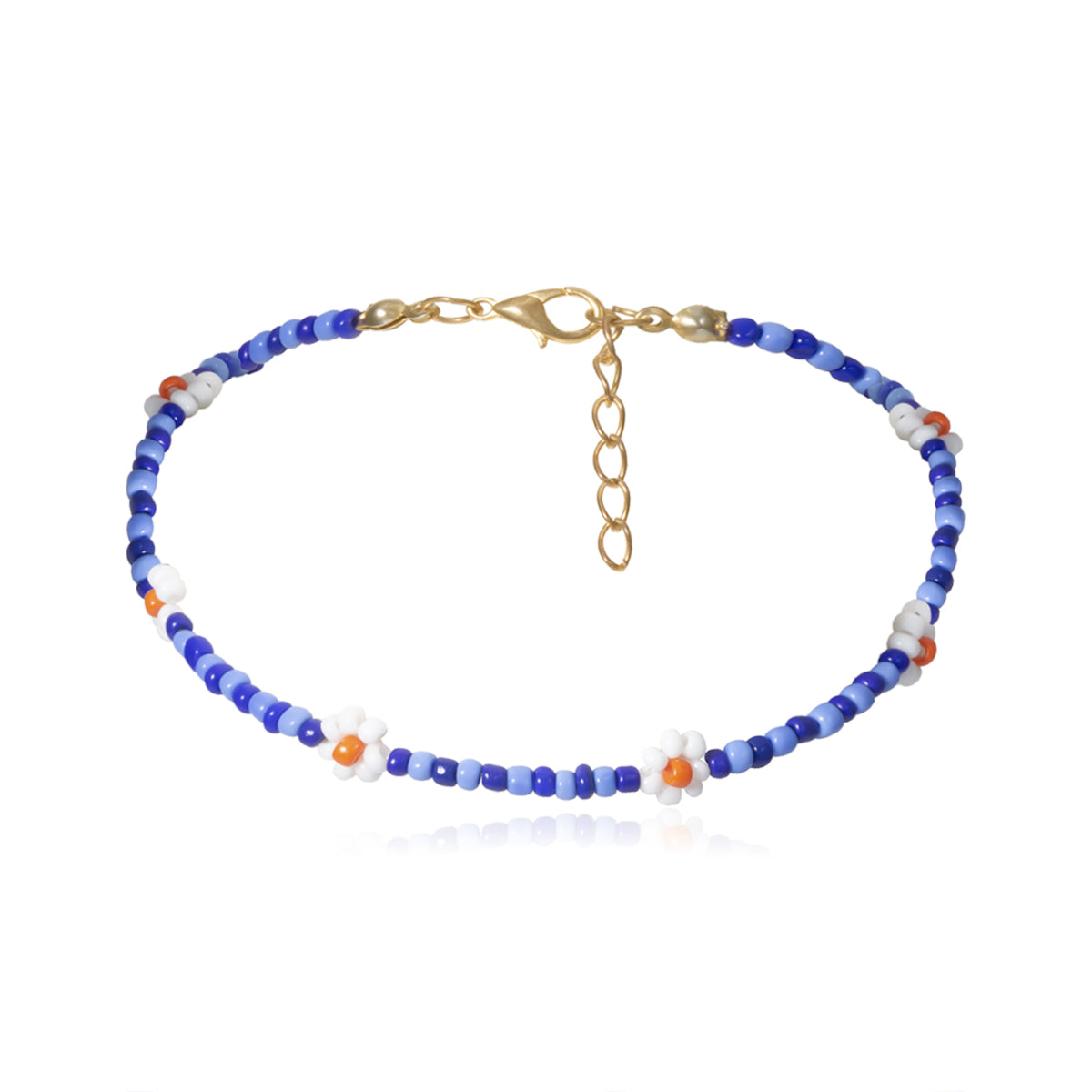Blue Floral Beaded Anklet