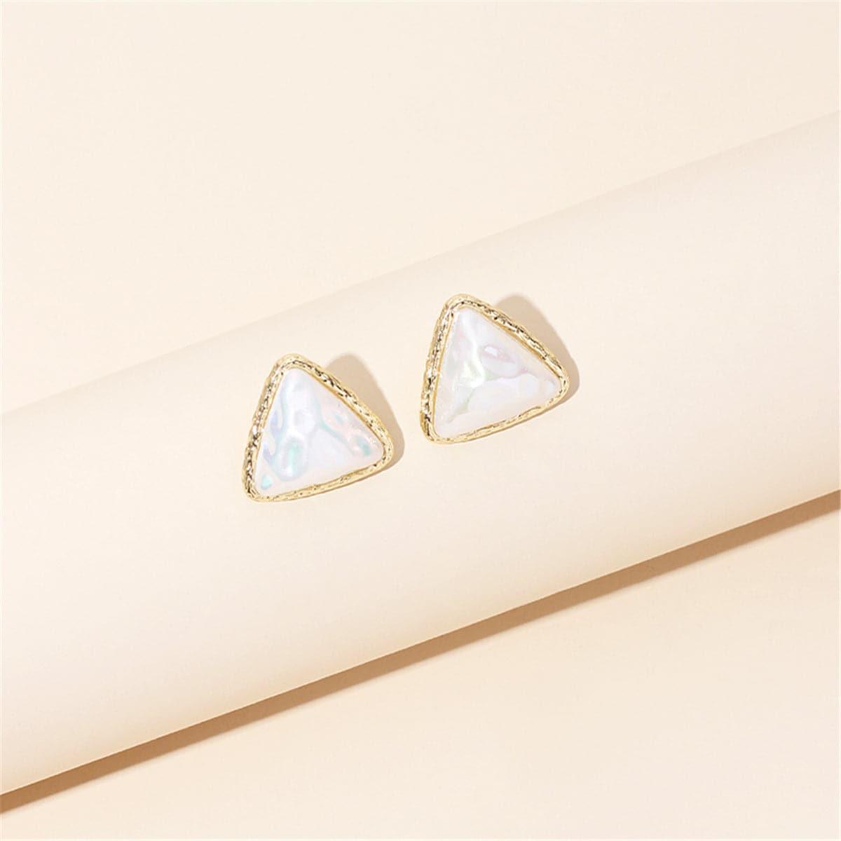 Pearl & 18K Gold-Plated Triangle Bezel Stud Earrings