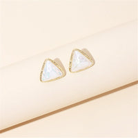 Pearl & 18k Gold-Plated Triangle Bezel Stud Earrings