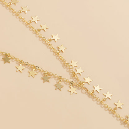 18K Gold-Plated Star Charm Lariat Necklace, gold pendant necklace for women, dainty minimalist design, lifestyle look