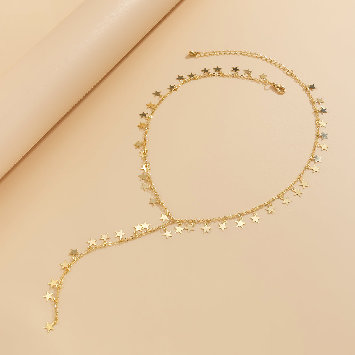 18K Gold-Plated Star Charm Lariat Necklace, gold pendant necklace for women, dainty minimalist design, styled look