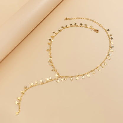 18K Gold-Plated Star Charm Lariat Necklace, gold pendant necklace for women, dainty minimalist design, styled look