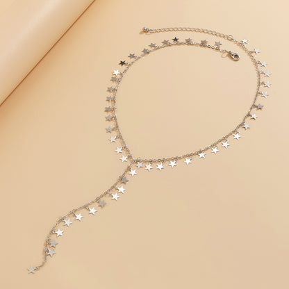 Silver-Plated Star Drop Necklace, silver pendant necklace for women, everyday style, detail close-up