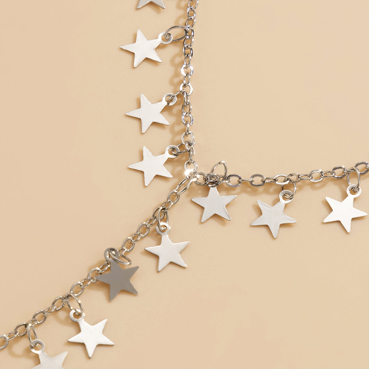 Silver-Plated Star Drop Necklace, silver pendant necklace for women, everyday style, side view