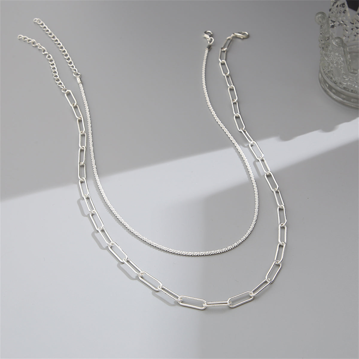 Silver-Plated Chain Necklace and Paperclip Cable Chain Necklace, jewelry gift sets for women, front view