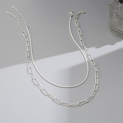 Silver-Plated Chain Necklace and Paperclip Cable Chain Necklace, jewelry gift sets for women, front view