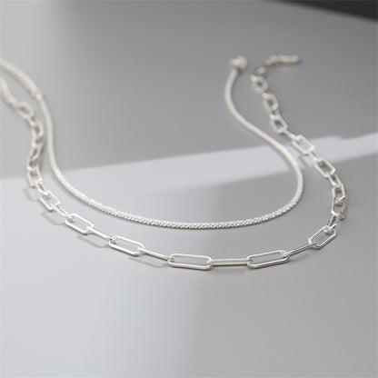 Silver-Plated Chain Necklace and Paperclip Cable Chain Necklace, jewelry gift sets for women, detail close-up