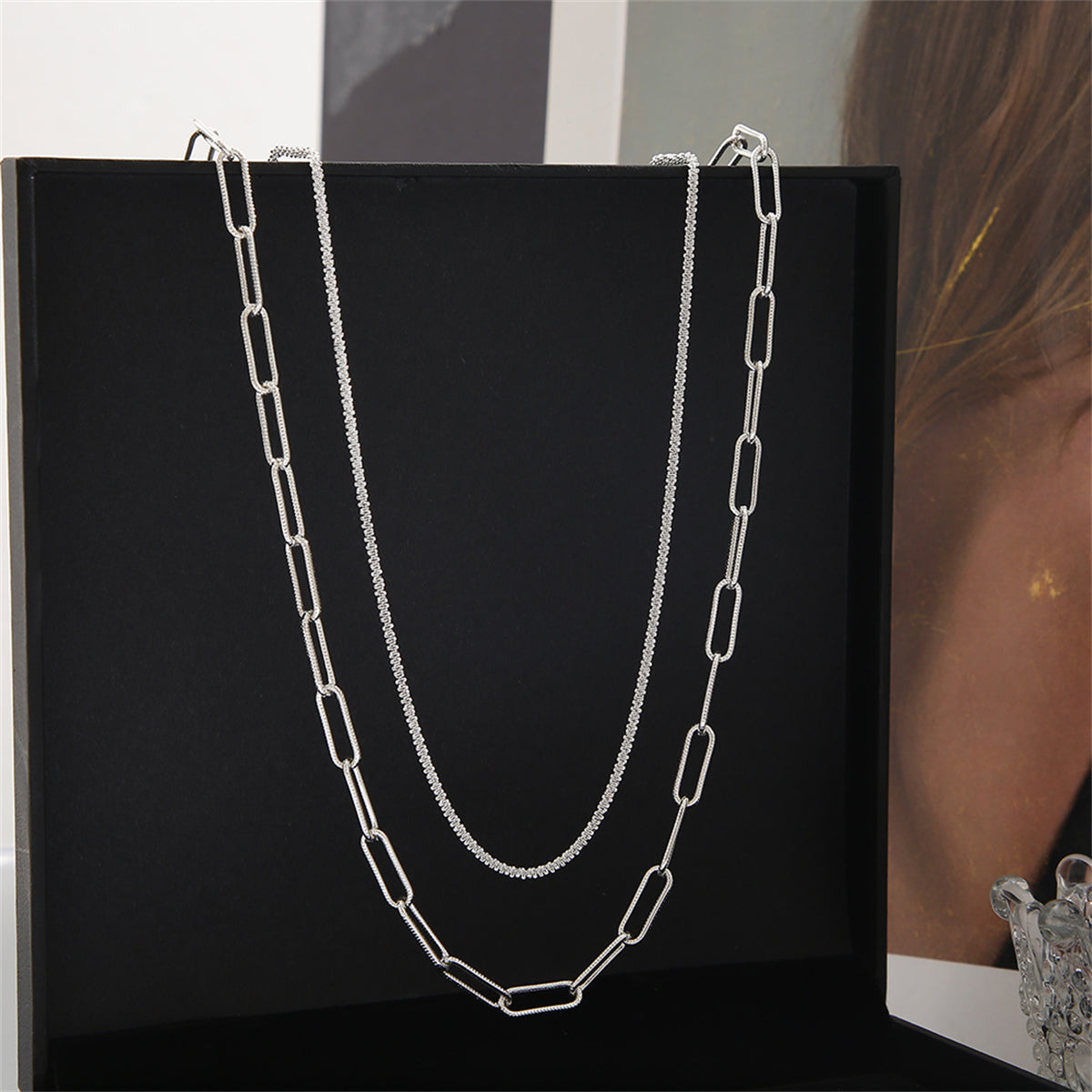 Silver-Plated Chain Necklace and Paperclip Cable Chain Necklace, jewelry gift sets for women, lifestyle look