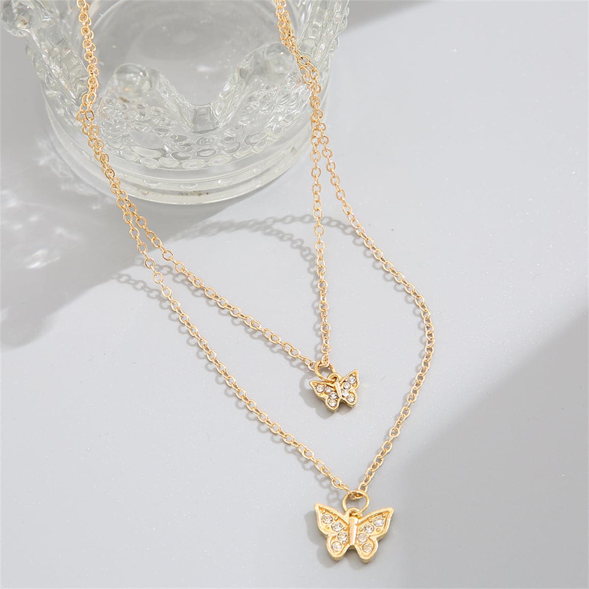 Cubic Zirconia & 18K Gold-Plated Butterfly Layered Pendant Necklace