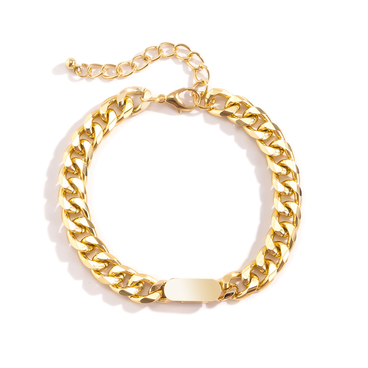 18K Gold-Plated Curb Chain ID Bracelet, gold bracelet for women, vintage-inspired design, lifestyle look