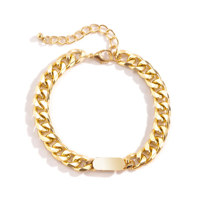 18K Gold-Plated Curb Chain ID Bracelet, gold bracelet for women, vintage-inspired design, lifestyle look