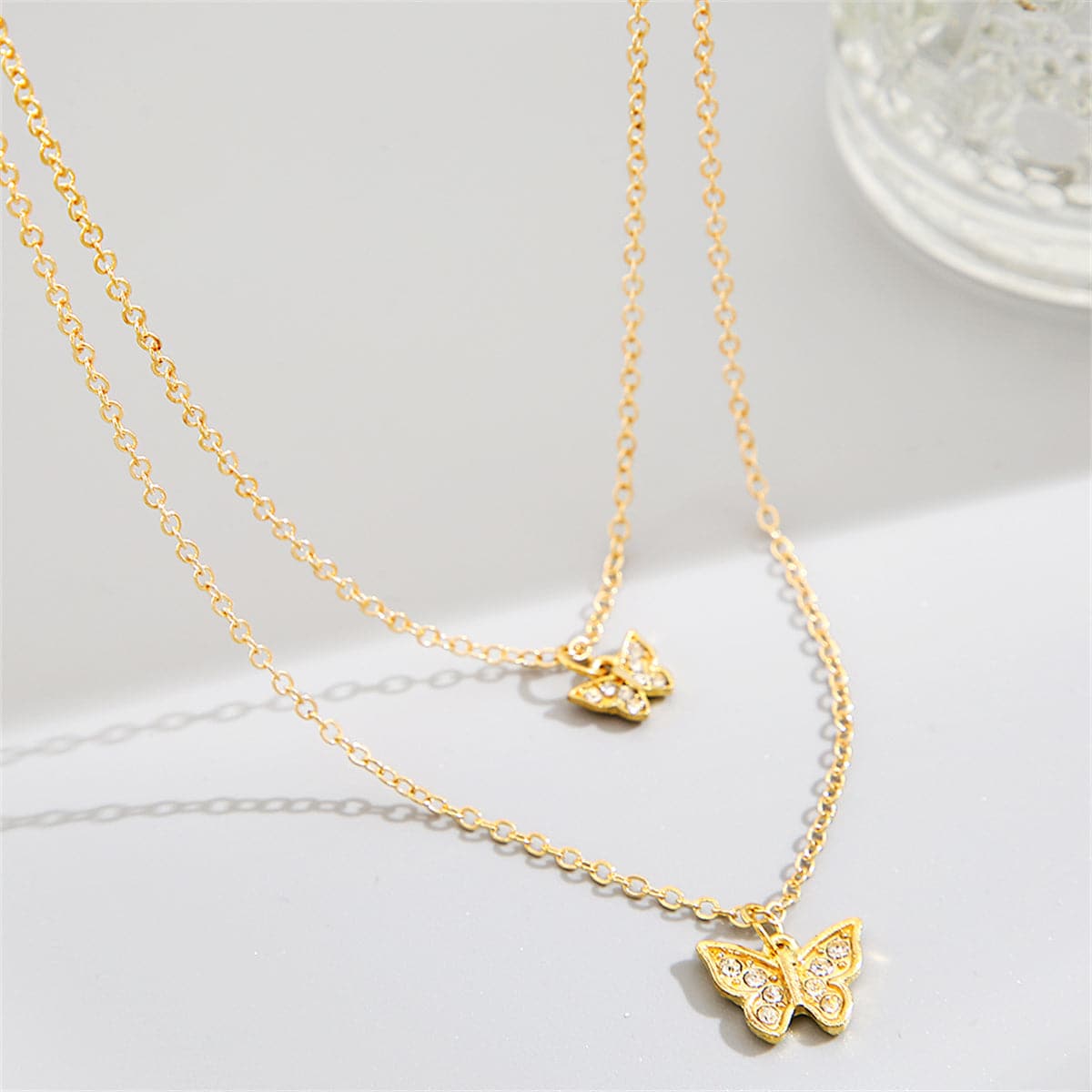 Cubic Zirconia & 18K Gold-Plated Butterfly Layered Pendant Necklace