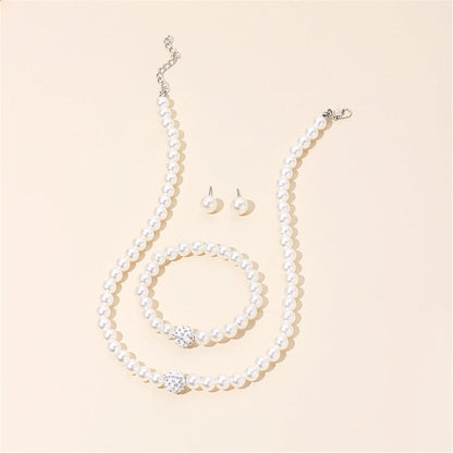 Pearl and Cubic Zirconia Silver-Plated Beaded Necklace Set, silver stud earrings for women, everyday style, side view