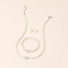 Pearl & Cubic Zirconia Silver-Plated Beaded Necklace Set
