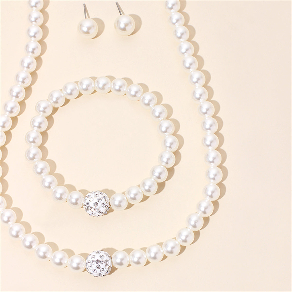 Pearl & Cubic Zirconia Silver-Plated Beaded Necklace Set