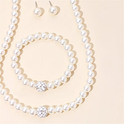 Pearl & Cubic Zirconia Silver-Plated Beaded Necklace Set