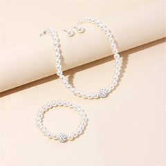 Pearl & Cubic Zirconia Silver-Plated Beaded Necklace Set