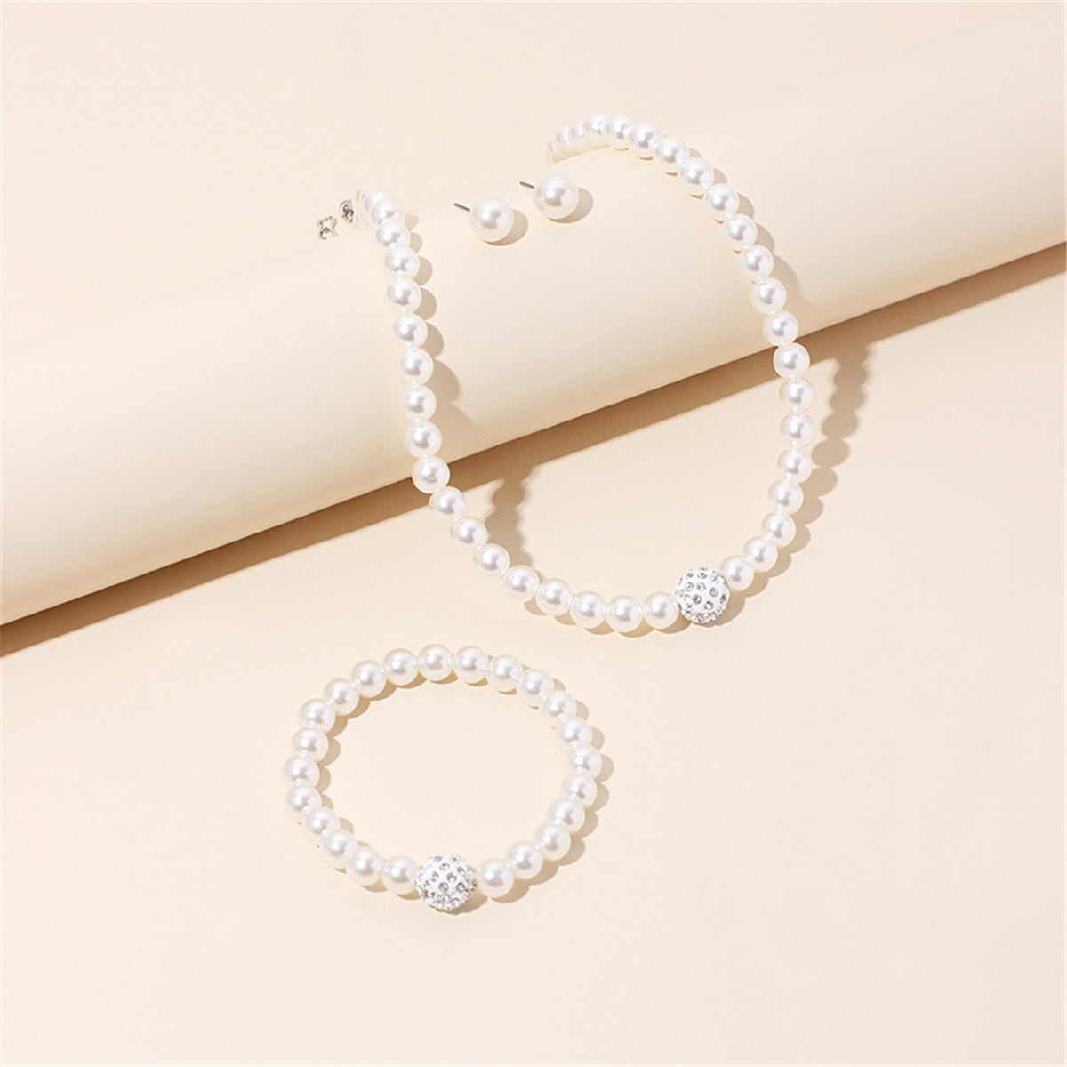 Pearl & Cubic Zirconia Silver-Plated Beaded Necklace Set