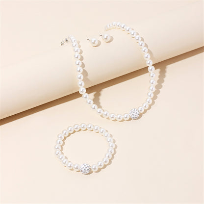 Pearl & Cubic Zirconia Silver-Plated Beaded Necklace Set