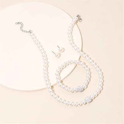 Pearl and Cubic Zirconia Silver-Plated Beaded Necklace Set, silver stud earrings for women, everyday style, front view