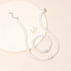 Pearl & Cubic Zirconia Silver-Plated Beaded Necklace Set