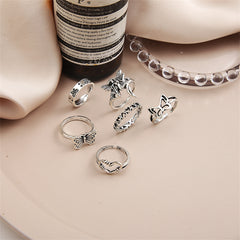 Silver-Plated Fairy Butterfly Heart Ring Set