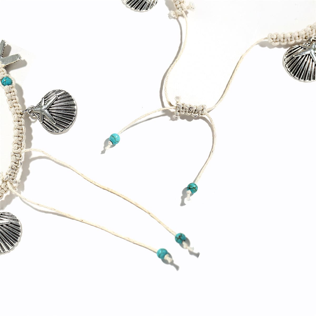 Turquoise & Silver-Plated Ocean Lives Charm Anklet