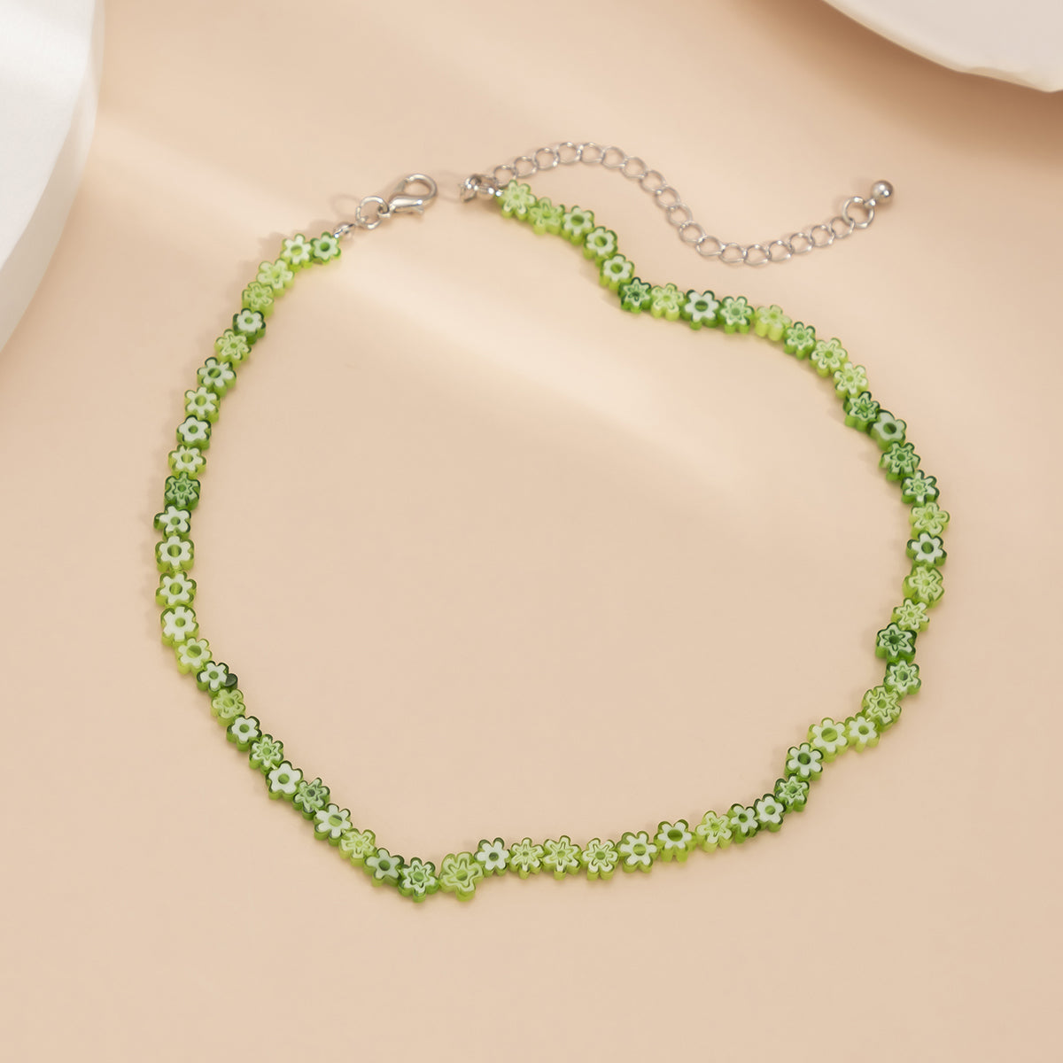 Green Acrylic & Silver-Plated Flower Necklace