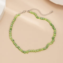 Green Acrylic & Silver-Plated Flower Necklace