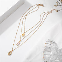 Shell & Goldtone Triple Layered Pendant Necklace