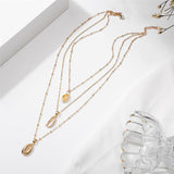 Shell & Goldtone Triple Layered Pendant Necklace