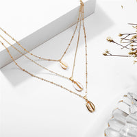 Shell & Goldtone Triple Layered Pendant Necklace