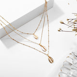 Shell & Goldtone Triple Layered Pendant Necklace