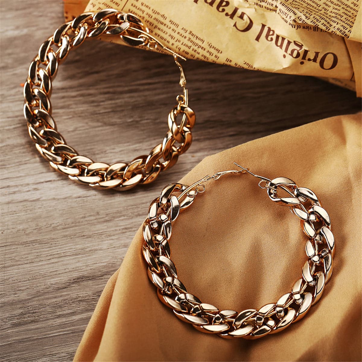 18K Gold-Plated Figaro Hoop Earring