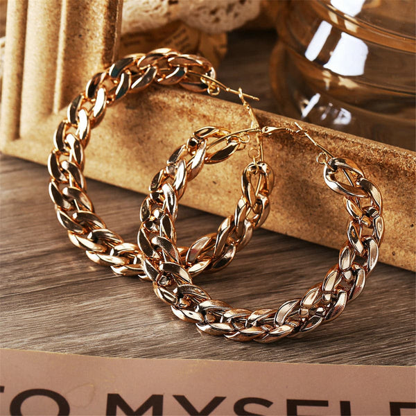 Goldtone Figaro Hoop Earring